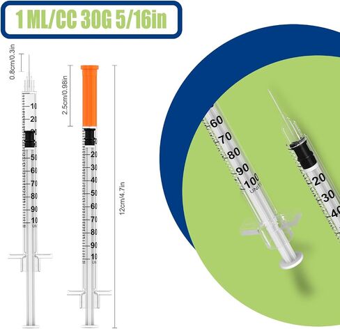 1ml/cc Disposable Syringe with 30Ga 5/16" (8mm)Needle,30 Pack | Individually Wrapped in Kuwait