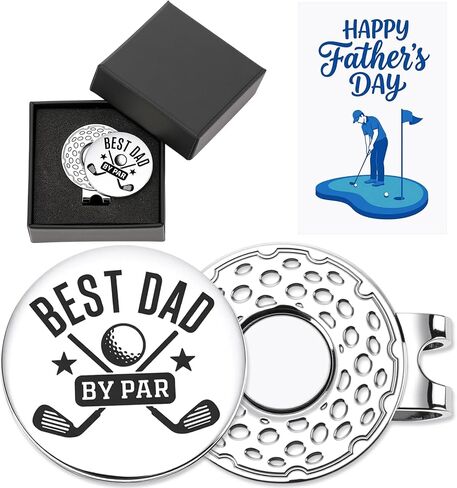 Best Dad by Par Gift Golf Ball Markers, Golf Marker Hat Clip & Happy Father's Day Card & Box, Funny Sport Accessories Gifts for Men New Dad Husband Grandpa Golfer, Birthday Retirement Gifts in Kuwait