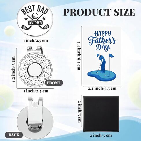 Best Dad by Par Gift Golf Ball Markers, Golf Marker Hat Clip & Happy Father's Day Card & Box, Funny Sport Accessories Gifts for Men New Dad Husband Grandpa Golfer, Birthday Retirement Gifts in Kuwait