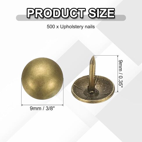 PATIKIL 500 Pcs Upholstery Tacks 0.35" x 3/8" Head Dia Vintage Thumb Nails Pins Round Head Metal Push Tack Pin for DIY Furniture Sofa Chair Decor in Kuwait