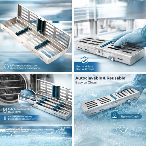 German Stainless 1 Each Dental Autoclave Sterilization Cassette Rack Box Tray for 5 Instrument in Kuwait