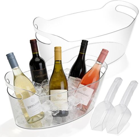 6.5L Plastic Ice Buckets for Parties, 2-Pack Large Ice bucket Clear Beverage Tub Ice Container with Scoops, Champagne Bucket and Drink Buckets for Wine,Beer,Cocktails and Bar Supplies in Kuwait