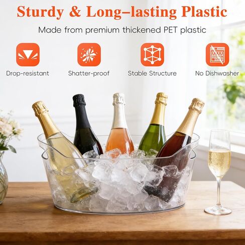 6.5L Plastic Ice Buckets for Parties, 2-Pack Large Ice bucket Clear Beverage Tub Ice Container with Scoops, Champagne Bucket and Drink Buckets for Wine,Beer,Cocktails and Bar Supplies in Kuwait