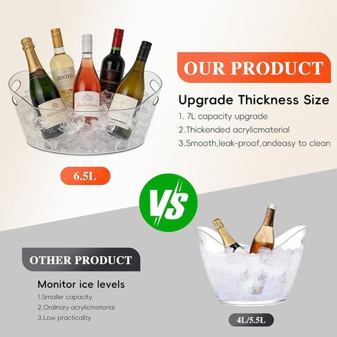 6.5L Plastic Ice Buckets for Parties, 2-Pack Large Ice bucket Clear Beverage Tub Ice Container with Scoops, Champagne Bucket and Drink Buckets for Wine,Beer,Cocktails and Bar Supplies in Kuwait