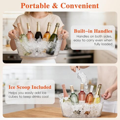 6.5L Plastic Ice Buckets for Parties, 2-Pack Large Ice bucket Clear Beverage Tub Ice Container with Scoops, Champagne Bucket and Drink Buckets for Wine,Beer,Cocktails and Bar Supplies in Kuwait