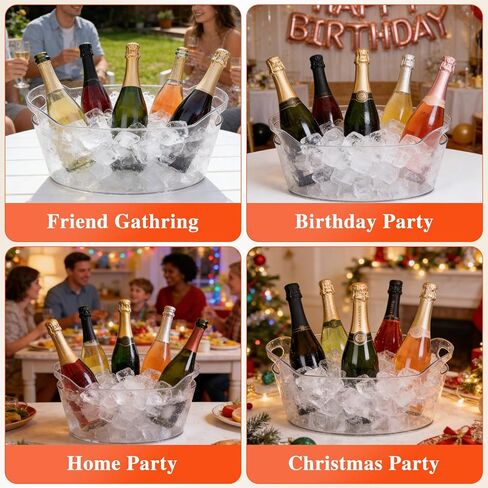 6.5L Plastic Ice Buckets for Parties, 2-Pack Large Ice bucket Clear Beverage Tub Ice Container with Scoops, Champagne Bucket and Drink Buckets for Wine,Beer,Cocktails and Bar Supplies in Kuwait