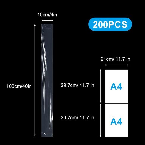 200 Pack Long Plastic Poly Bags, 4x40 Inch 2 Mil Clear Polyethylene Sleeves for Storage & Shipping, Flat Open Waterproof Poster Tube Protectors in Kuwait