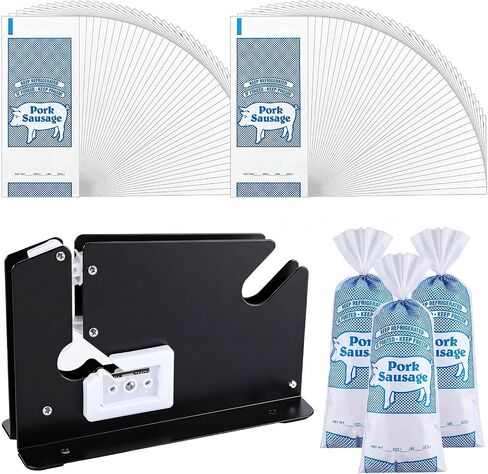 Qeeenar 200 Pcs Pork Sausage Freezer Bags with Steel Bag Sealer 1 lb 10.5 x 4.5 Inch Ground Pork Sausage Bags and Sealer Machine in Kuwait