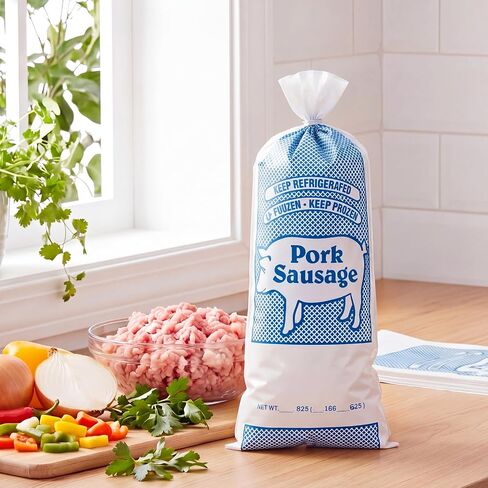 Qeeenar 200 Pcs Pork Sausage Freezer Bags with Steel Bag Sealer 1 lb 10.5 x 4.5 Inch Ground Pork Sausage Bags and Sealer Machine in Kuwait