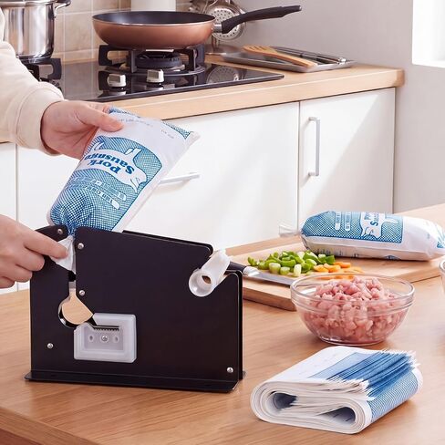 Qeeenar 200 Pcs Pork Sausage Freezer Bags with Steel Bag Sealer 1 lb 10.5 x 4.5 Inch Ground Pork Sausage Bags and Sealer Machine in Kuwait