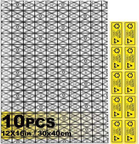 10 Pack 12x16in Large Antistatic Bag for Motherboard & GPU, Anti Static Bags for Electronics, ESD Shielding Static Bags with 10 Warning Labels, Reusable Semi-Transparent Anti Static Bag GPU, SSD, RAM in Kuwait