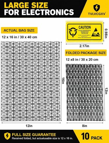 10 Pack 12x16in Large Antistatic Bag for Motherboard & GPU, Anti Static Bags for Electronics, ESD Shielding Static Bags with 10 Warning Labels, Reusable Semi-Transparent Anti Static Bag GPU, SSD, RAM in Kuwait