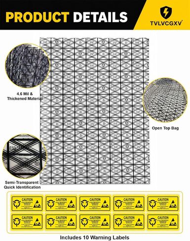 10 Pack 12x16in Large Antistatic Bag for Motherboard & GPU, Anti Static Bags for Electronics, ESD Shielding Static Bags with 10 Warning Labels, Reusable Semi-Transparent Anti Static Bag GPU, SSD, RAM in Kuwait