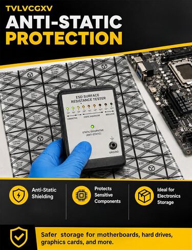10 Pack 12x16in Large Antistatic Bag for Motherboard & GPU, Anti Static Bags for Electronics, ESD Shielding Static Bags with 10 Warning Labels, Reusable Semi-Transparent Anti Static Bag GPU, SSD, RAM in Kuwait