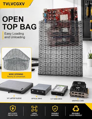 10 Pack 12x16in Large Antistatic Bag for Motherboard & GPU, Anti Static Bags for Electronics, ESD Shielding Static Bags with 10 Warning Labels, Reusable Semi-Transparent Anti Static Bag GPU, SSD, RAM in Kuwait