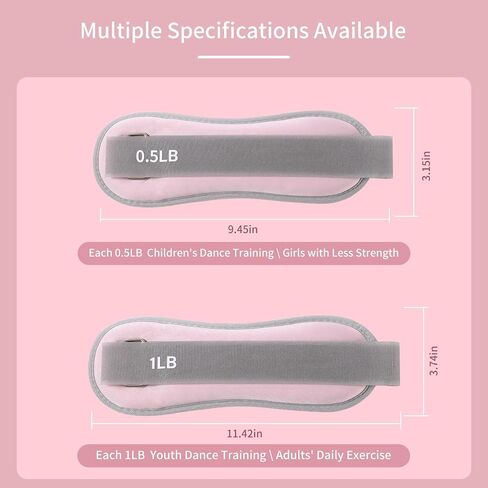 Ankle Weights for Women & Kids - 0.5LB/1LB Each Wrist/Ankle Weight Pair (1LB/2LB Total) Adjustable Arm/Leg Weights for Walking, Running, Pilates, Home Workout with Comfortable Straps (Pink) in Kuwait