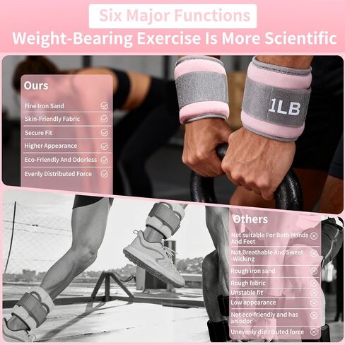 Ankle Weights for Women & Kids - 0.5LB/1LB Each Wrist/Ankle Weight Pair (1LB/2LB Total) Adjustable Arm/Leg Weights for Walking, Running, Pilates, Home Workout with Comfortable Straps (Pink) in Kuwait