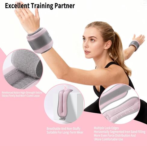 Ankle Weights for Women & Kids - 0.5LB/1LB Each Wrist/Ankle Weight Pair (1LB/2LB Total) Adjustable Arm/Leg Weights for Walking, Running, Pilates, Home Workout with Comfortable Straps (Pink) in Kuwait