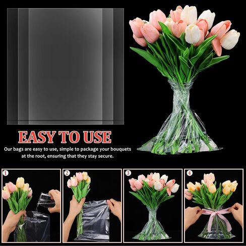 PRETYZOOM 50Pcs Clear Flower Bouquet Water Retainer Bags 9.64X7.87In Floral Sleeves for Fresh Flower Arrangements Retail Event Use in Kuwait