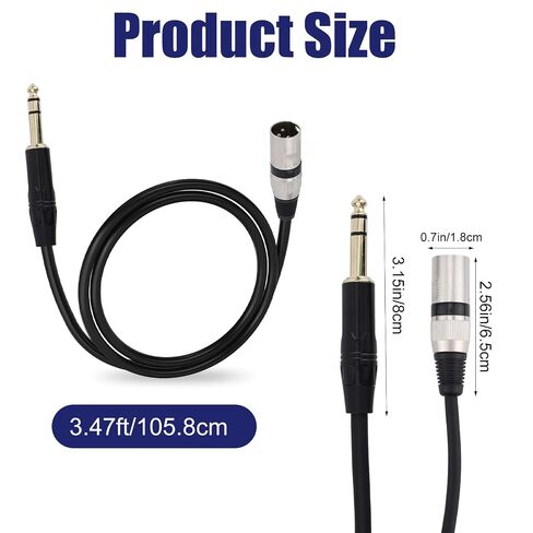 2 قطعة كابل 1/4 بوصة إلى XLR، كابل محول ذكر إلى أنثى عالي التحمل متوازن 1/4 بوصة 6.35 مم TRS 3 Pin XLR جاك سلك للميكروفون مكبر الصوت النشط الطول الإجمالي 3.47 قدم/105.8 سم in Kuwait