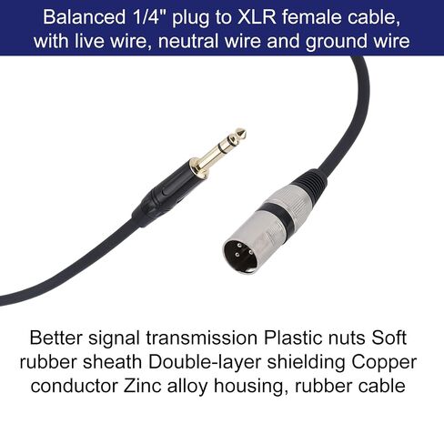 2 قطعة كابل 1/4 بوصة إلى XLR، كابل محول ذكر إلى أنثى عالي التحمل متوازن 1/4 بوصة 6.35 مم TRS 3 Pin XLR جاك سلك للميكروفون مكبر الصوت النشط الطول الإجمالي 3.47 قدم/105.8 سم in Kuwait