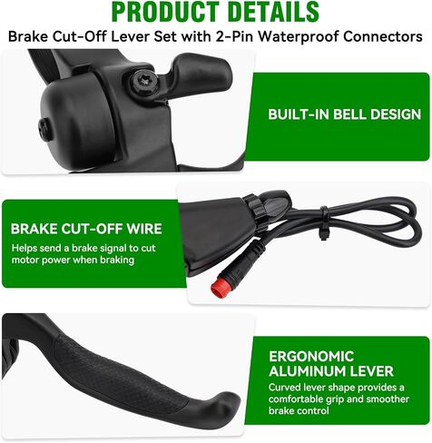 Jerbor Clutch Brake Levers for Rad Power RadRunner RadRover RadWagon RadCity RadMini RadMission, Left & Right Power Off Hand Brake Lever with Bell, 2 Pin Waterproof Connector Motorcycle Parts in Kuwait