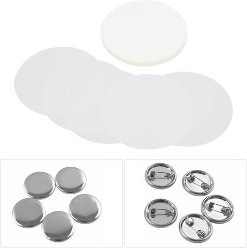 100 Pcs Circle Mylars 37mm for Button Maker Machine, Plastic Protective Film with Metal Clip Pin Backs & Bottoms for Button Press, DIY Badge Making Supplies for Crafts Magnets in Kuwait
