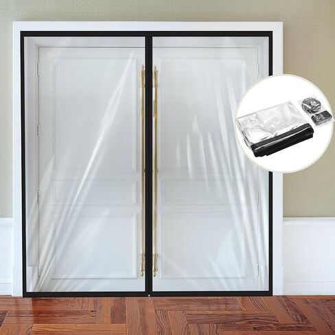 Amylove Zipper 34 x 80 Inch Dust Barrier Door Kit Construction Door Barrier 2.8 x 6.7 ft Reusable Plastic Curtain Cover Containment Standard Doorway Temporary Wall Screen Sheeting for Bathroom Hallway in Kuwait