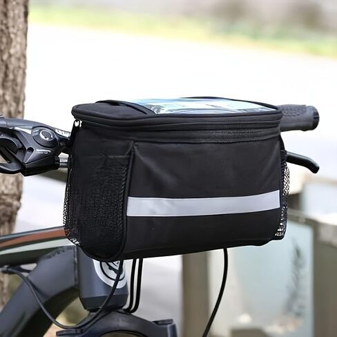 Large Capacity Foldable Bike Front Basket, Adjustable Handlebar Mount, Reflective Strips, Transparent Pocket, Durable Fabric, Compact Sturdy Design, Ideal for Commute, City & Outdoor Cycling in Kuwait
