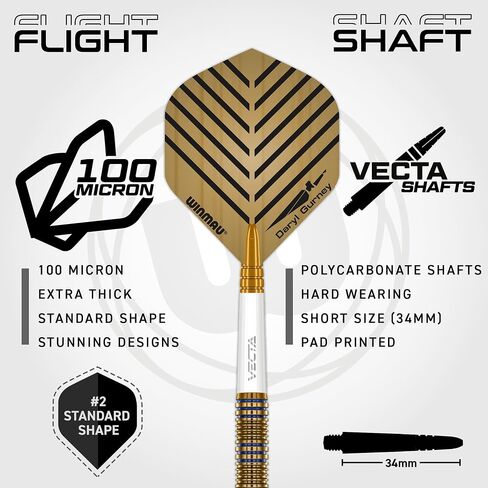 Winmau Daryl Gurney Signature Edition Steel Tip Darts Set - Professional 95% Tungsten Darts with Flights & Shafts - Match-Weighed Precision & Stable Control - 23g - Gold/Blue in Kuwait