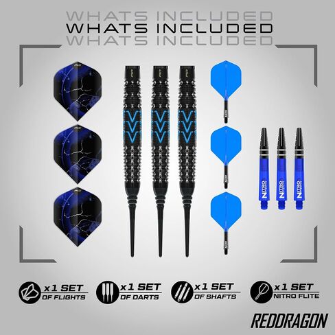 RED DRAGON Darts - AMP Series - 20g Barrel/ 22g Full Weight Soft Tip Torpedo Dart Set - 90% Professional Tungsten Darts Set - Nitro Flite Integrated Flight/Shaft, Dart Flights & Stems in Kuwait