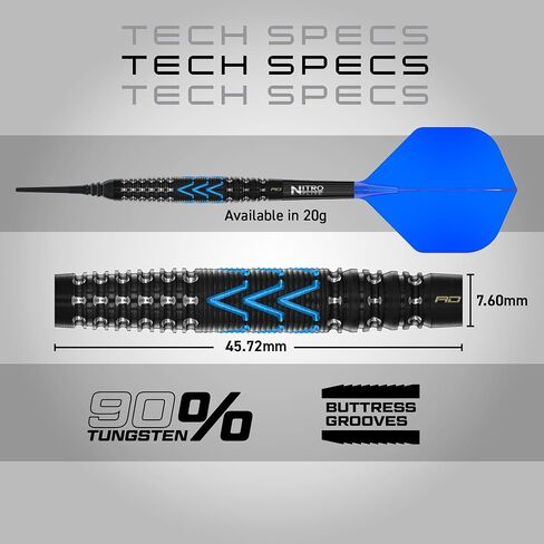 RED DRAGON Darts - AMP Series - 20g Barrel/ 22g Full Weight Soft Tip Torpedo Dart Set - 90% Professional Tungsten Darts Set - Nitro Flite Integrated Flight/Shaft, Dart Flights & Stems in Kuwait