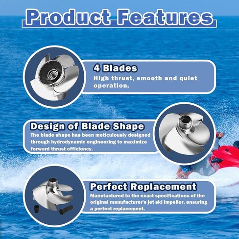 طقم مكره جت سكي 140 مم 13/20 لـ Sea-Doo Spark ACE 900، Spark ACE 900 HO، Spark TRIXX، استبدل 267000584 بحلقة تآكل من الفولاذ المقاوم للصدأ، أداة إزالة المكره وصندوق المكره in Kuwait
