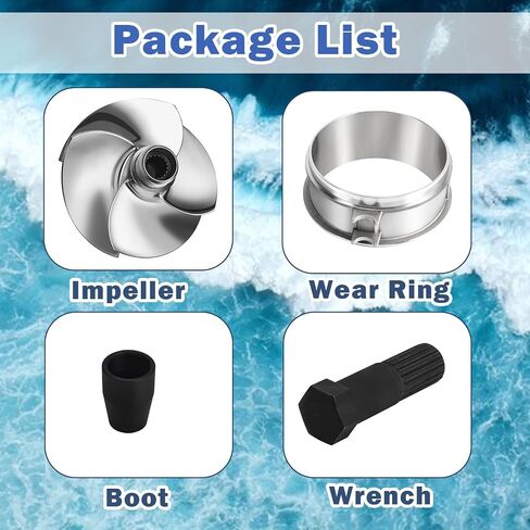 طقم مكره جت سكي 140 مم 13/20 لـ Sea-Doo Spark ACE 900، Spark ACE 900 HO، Spark TRIXX، استبدل 267000584 بحلقة تآكل من الفولاذ المقاوم للصدأ، أداة إزالة المكره وصندوق المكره in Kuwait