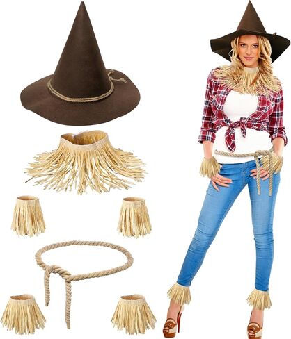 Scarecrow Costume Accessories Adults,Scarecrow Hat with Raffia Straw Kit,Halloween Costume Women Men in Saudi Arabia