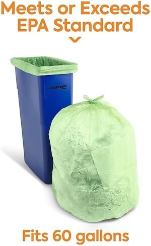 Coastwide Professional 60 Gallon Trash Bag with 30% PCR, 38" x 58", Low Density, 0.8 mil, Green, 100 Bags/Box in Kuwait