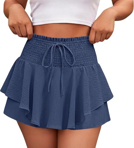 شورت صيفي للنساء برباط عالي الخصر، تنانير ملفوفة بأرجل واسعة، تنورة تنس للسفر، ملابس كاجوال أنيقة in Kuwait