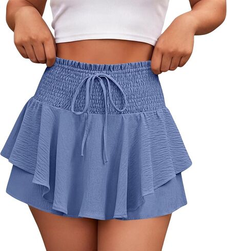 شورت صيفي للنساء برباط عالي الخصر، تنانير ملفوفة بأرجل واسعة، تنورة تنس للسفر، ملابس كاجوال أنيقة in Kuwait