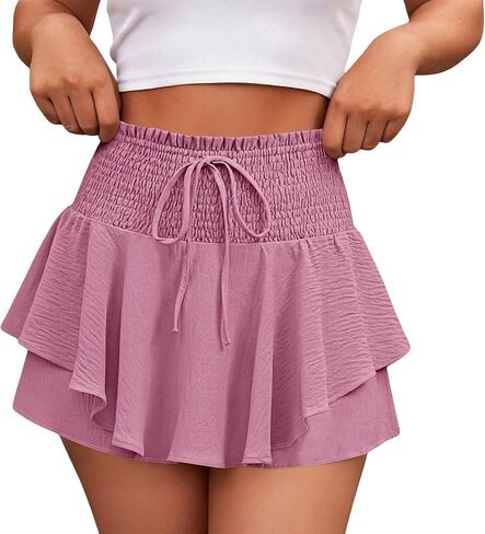 شورت صيفي للنساء برباط عالي الخصر، تنانير ملفوفة بأرجل واسعة، تنورة تنس للسفر، ملابس كاجوال أنيقة in Kuwait