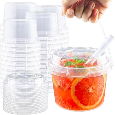 20 Set 25 oz Drink Bucket, Clear Plastic Cups with Lids and Straws, Disposable Drinking Cups for Cold Drinks, Iced Coffee/Milkshakes/Smoothies, Sturdy & Food Safe in Saudi Arabia