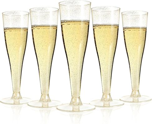 Bestluck 100 Pack Champagne Flutes Plastic, 4.5 oz Silver Glitter Plastic Disposable Stemware, Disposable Champagne Flutes for Party, Mimosa Bar, Wedding, Anniversary and Graduation in Kuwait
