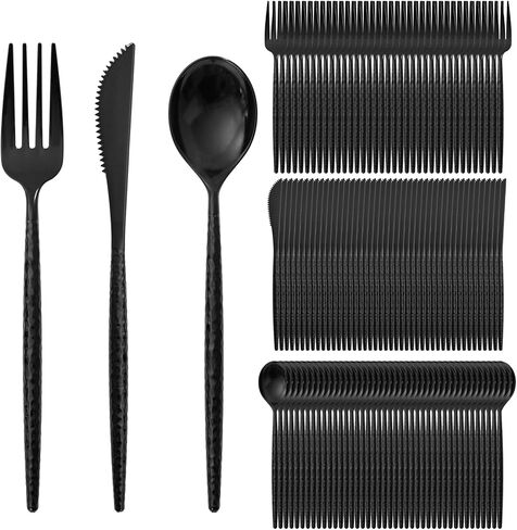 Supernal 360pcs Gold Plastic Silverware Set - Heavy Duty Disposable Cutlery (120 Forks, 120 Spoons, 120 Knives) - Elegant Hammered Finish, Premium Plastic Flatware for Weddings, Parties & Catering in Kuwait