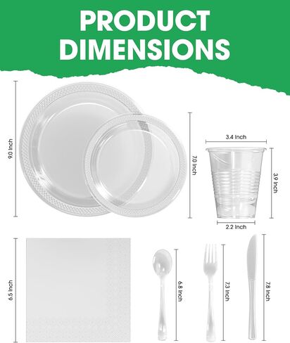 Pureegg Clear Plastic Plates Set - 350 Pcs Complete Dinnerware Sets for 50 Guests, Disposable Plates, Utensils, Cups, Napkins Included, for Party, Gathering, Wedding, Daily Use in Saudi Arabia