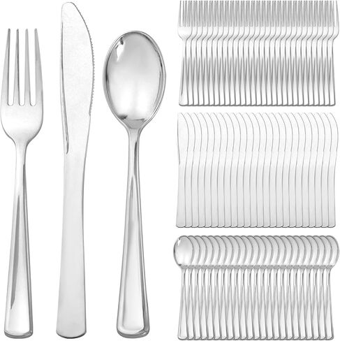 Supernal 360pcs Gold Plastic Silverware Set - Heavy Duty Disposable Cutlery (120 Forks, 120 Spoons, 120 Knives) - Elegant Hammered Finish, Premium Plastic Flatware for Weddings, Parties & Catering in Kuwait