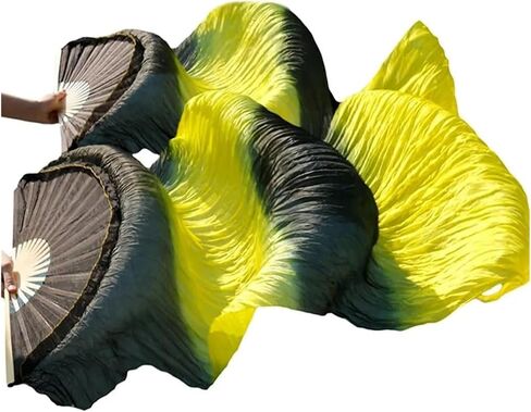 Silk Fans,Women Belly Dance Silk Fan Real Silk Long Silk Fans 1 Pair Handmade Gradient Color Practice Dancing Fans(11,120x90cm) in Kuwait