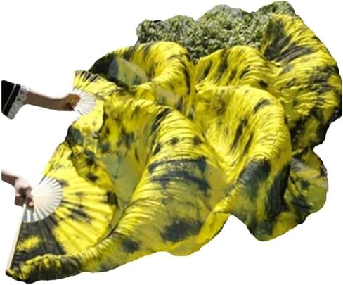 Silk Fans,Women Belly Dance Silk Long Fans Silk Mixed Colors Belly Dance Fans Handmade Tie Dyed Silk Fans in Kuwait