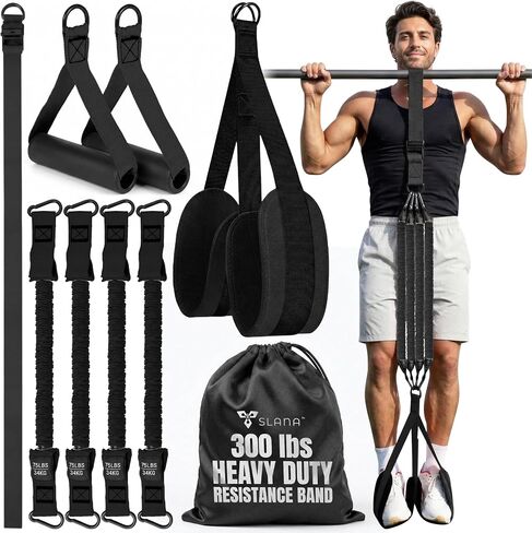 Pull Up Assistance Bands, Heavy Duty 300 lb Pull Up Bands Assistance Bands, 4 Adjustable Resistance Bands, Padded Handles, Foam Foot Cradle, Anchor Strap for Chin Ups, Dips & Strength Training in Kuwait