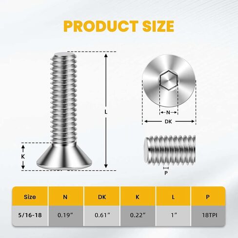 1/4-20 x 1-1/2" Flat Head Socket Cap Screws Countersunk Bolts, Allen Socket Drive, Stainless Steel 18-8 (304), Bright Finish, 50 PCS in Kuwait
