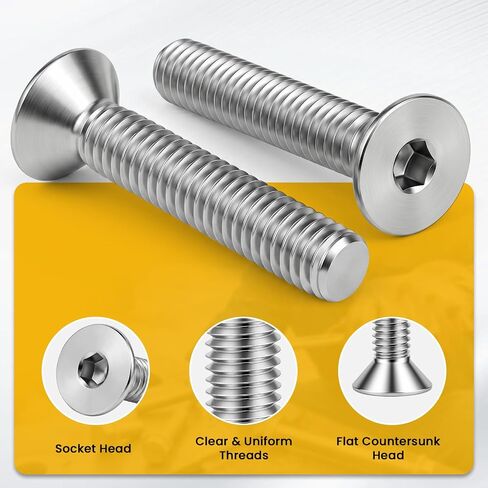 1/4-20 x 1-1/2" Flat Head Socket Cap Screws Countersunk Bolts, Allen Socket Drive, Stainless Steel 18-8 (304), Bright Finish, 50 PCS in Kuwait