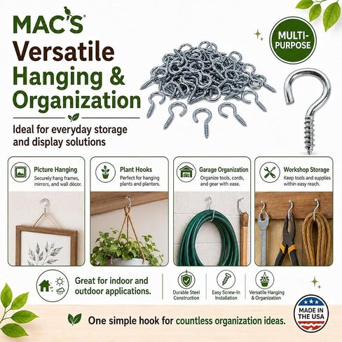 MAC'S Steel Screw-in Eye Hooks, 1.4 Inch, 50 Pack, Storage Hardware for Hanging and Organization in Kuwait